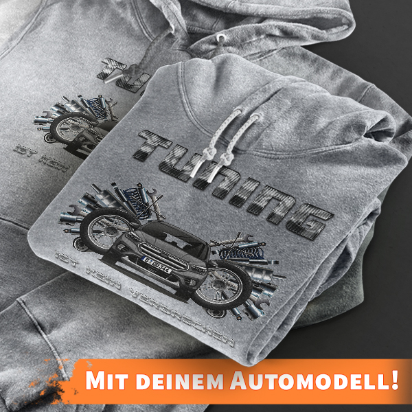 Hoodie Design mit Autosilhouette Grau-4XL Tuning ist kein Verbrechen mit deinem Automodell und Kennzeichen! Kapuzenpullover Pullover Sweatshirt Gesche