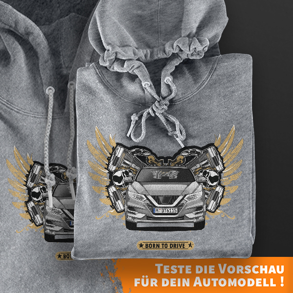 Hoodie Design mit Autosilhouette Grau-XXL Driver mit deinem Automodell und Kennzeichen! Kapuzenpullover Pullover Sweatshirt Geschenk Freund Paarpulli