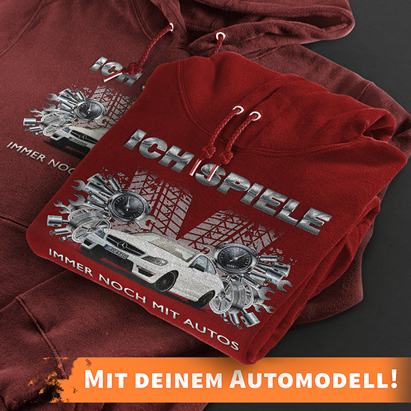 Hoodie Design mit Autosilhouette Rot-4XL Ich spiele immer noch mit Autos mit deinem Automodell und Kennzeichen! Kapuzenpullover Pullover Sweatshirt Ge