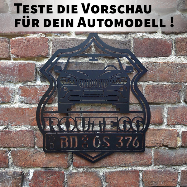 Persönliche Wanddekoration-Route-66 Schwarz-M mit deinem Auto u. Kennzeichen mit dem Fahrzeug oben. - auto4style