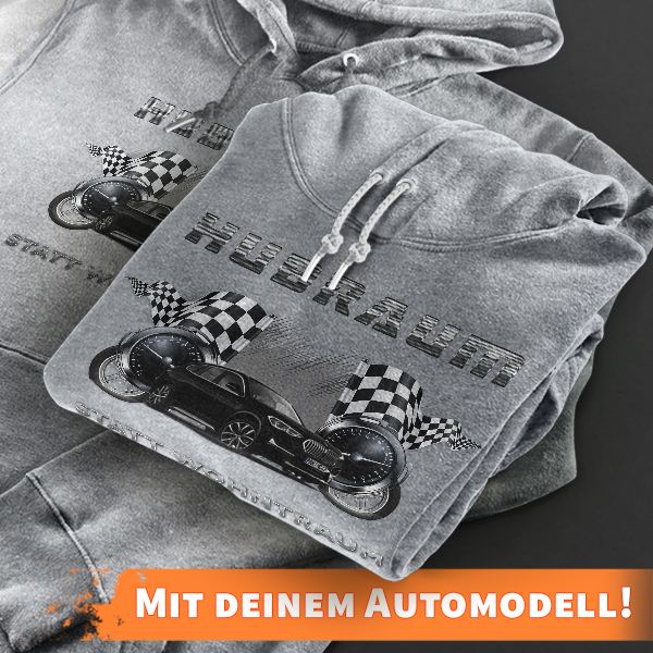 Hoodie Design mit Autosilhouette Grau-3XL Hubraum statt Wohntraum mit deinem Automodell und Kennzeichen! Kapuzenpullover Pullover Sweatshirt Geschenk