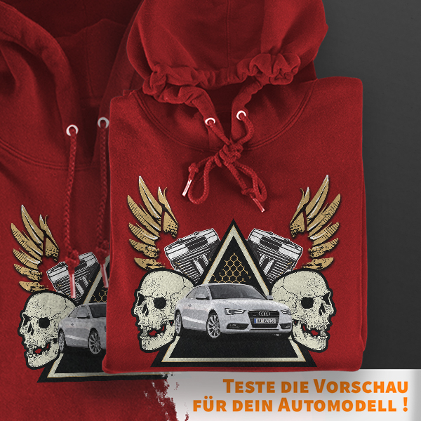Hoodie Design mit Autosilhouette Rot-XXL Jockey mit deinem Automodell und Kennzeichen! Kapuzenpullover Pullover Sweatshirt Geschenk Freund Paarpulli P