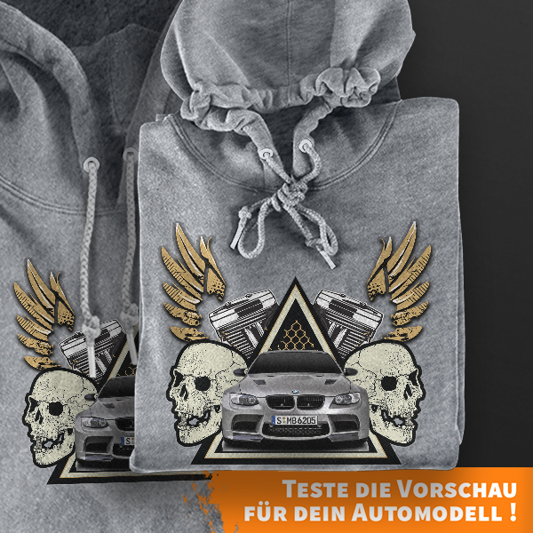Hoodie Design mit Autosilhouette Grau-3XL Jockey mit deinem Automodell und Kennzeichen! Kapuzenpullover Pullover Sweatshirt Geschenk Freund Paarpulli