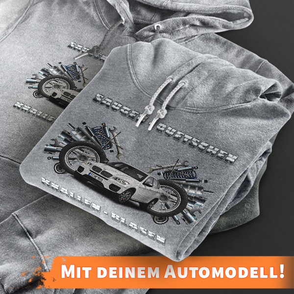 Hoodie Design mit Autosilhouette Grau-3XL Saugen Quetschen Knallen Blasen mit deinem Automodell und Kennzeichen! Kapuzenpullover Pullover Sweatshirt G