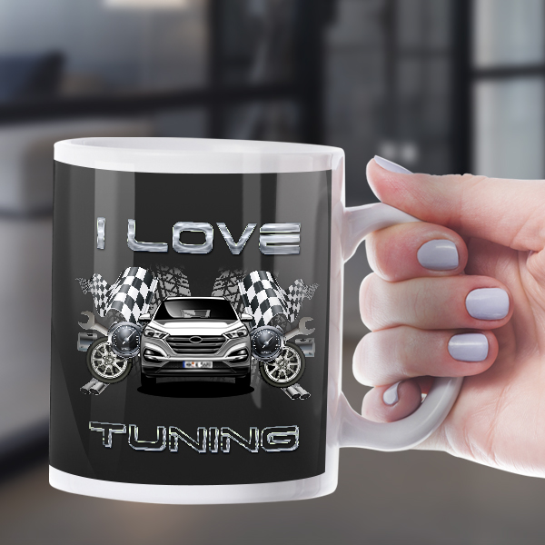 Bedruckte Tassen als Tuning Geschenk für Autofans: mit Auto, Nummernschild, eigenem Bild u. Text. Schöne Tassen mit Auto u. Foto, Fotogeschenke Ideen