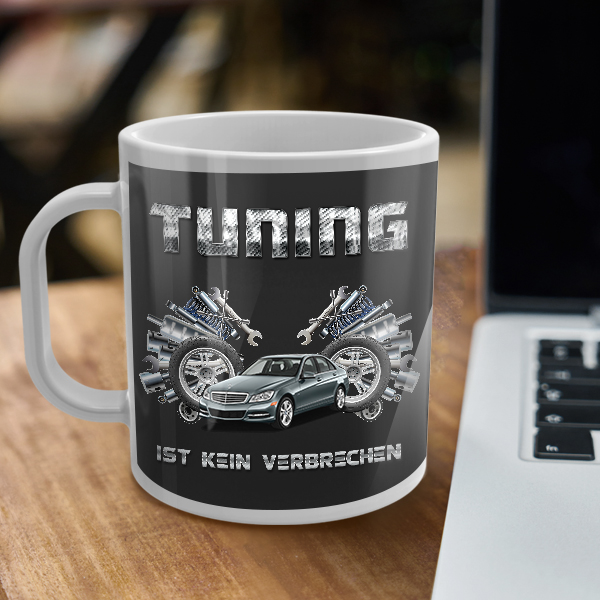 Bedruckte Tassen als Tuning Geschenk für Autofans: mit Auto, Nummernschild, eigenem Bild u. Text. Schöne Tassen mit Auto u. Foto, Fotogeschenke Ideen