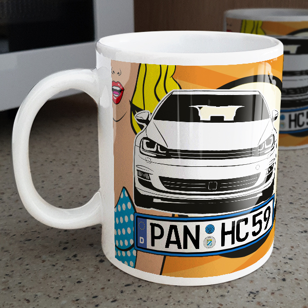 Personalisierte Tasse für Autofans u. Comics Fans mit Auto, Kennzeichen, eigenem Bild, Text. Lustige Tassen von auto4style, Fototassen, Geschenkideen