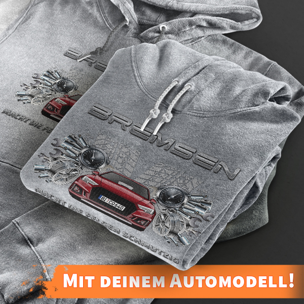 Hoodie Design mit Autosilhouette Grau-M Bremsen macht die Felgen schmutzig mit deinem Automodell und Kennzeichen! Kapuzenpullover Pullover Sweatshirt