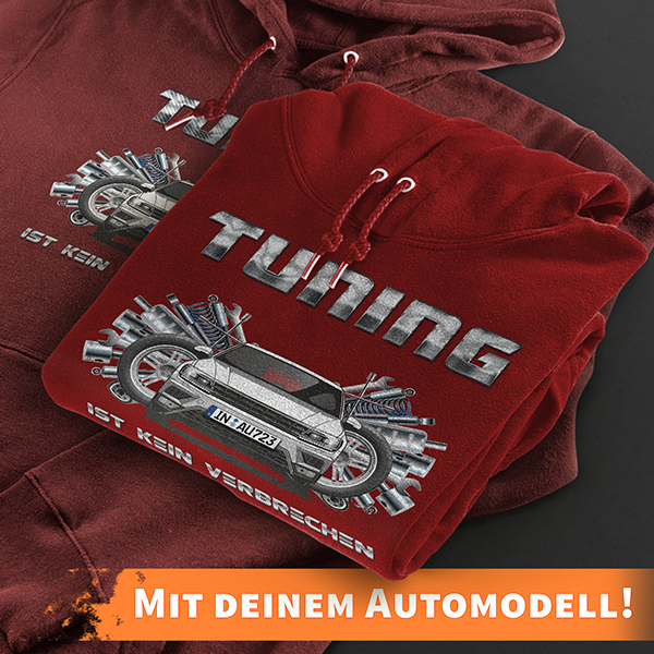 Hoodie Design mit Autosilhouette Rot-M Tuning ist kein Verbrechen mit deinem Automodell und Kennzeichen! Kapuzenpullover Pullover Sweatshirt Geschenk