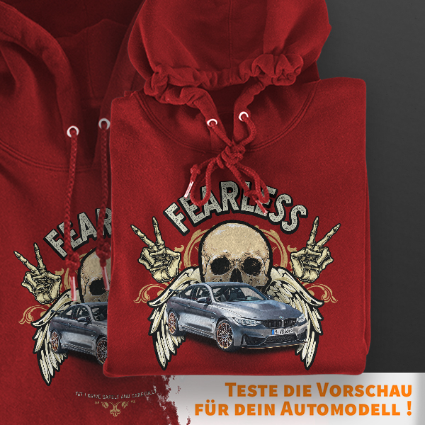 'Fearless' Kennzeichen-Kapuzenpullover mit Deinem Auto personalisiert Rot-M Originalkennzeichen Kapuzenpullover Pullover Sweatshirt Geschenk Freund P