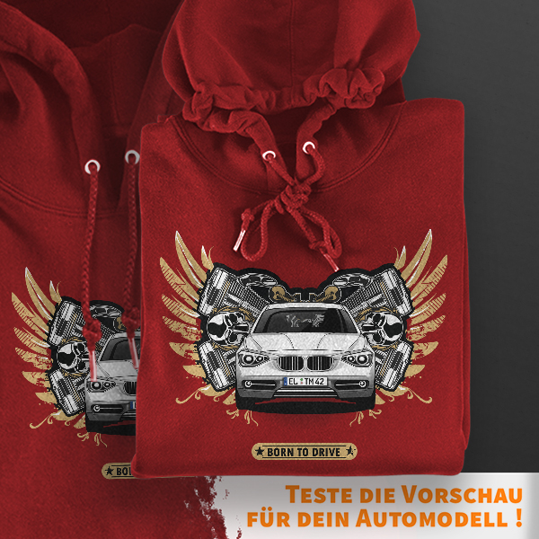 Auto-Hoodie 'Driver' inkl. Kennzeichen Rot-M Mit Autobild und Nummernschild Kapuzenpullover Pullover Sweatshirt Geschenk Freund Paarpulli Pärchenpulli
