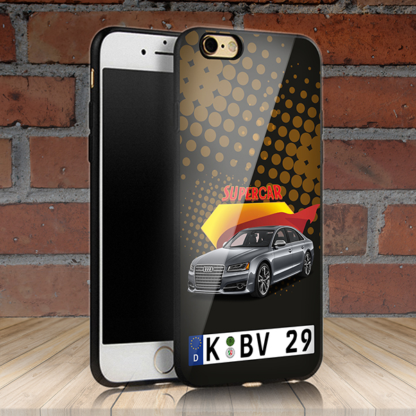 Personalisierte Handyhülle Iphone 6 mit deinem Auto u. Kennzeichen im Design Comic. Viele Handymodelle im Sortiment. - auto4style