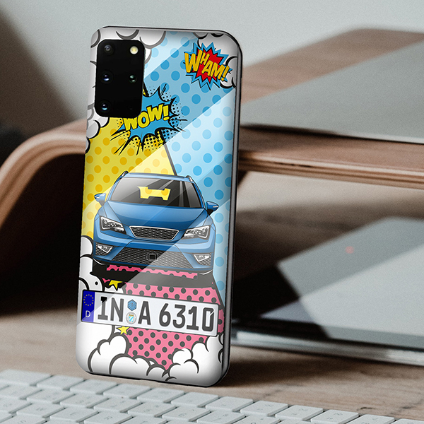 Personalisierte Handyhülle Samsung Galaxy S20+ mit deinem Auto u. Kennzeichen im Design Comic. Viele Handymodelle im Sortiment. - auto4style