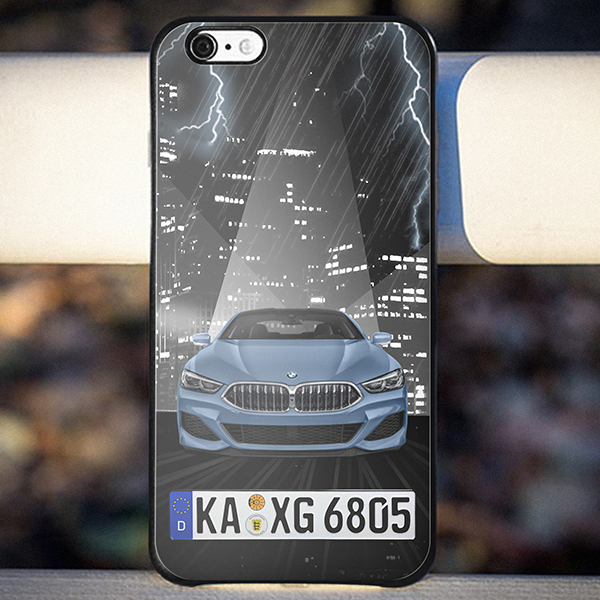 Personalisierte Handyhülle Iphone 6s mit deinem Auto u. Kennzeichen mit Dunkle Stadt Hintergrund. Viele Handymodelle im Sortiment. - auto4style