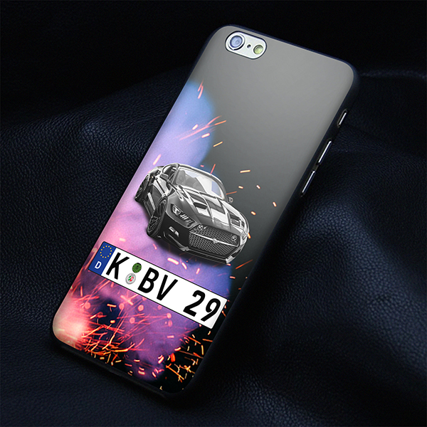 Personalisierte Handyhülle Iphone 6s Plus mit deinem Auto u. Kennzeichen mit Feuer Hintergrund. Viele Handymodelle im Sortiment. - auto4style