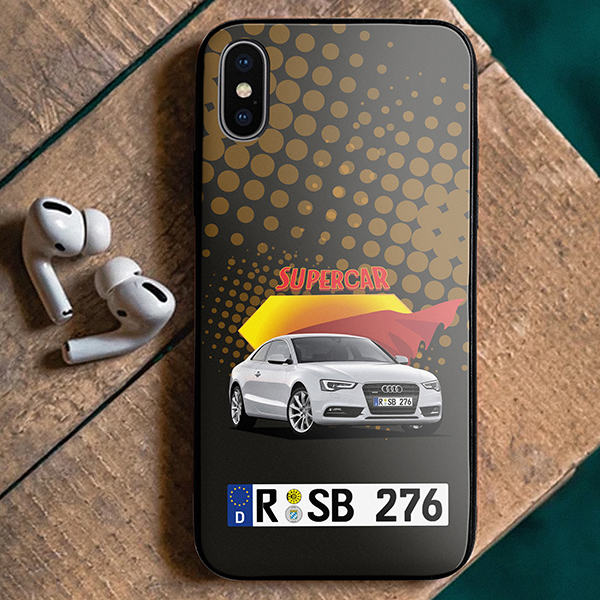 Personalisierte Handyhülle Iphone XS mit deinem Auto u. Kennzeichen im Design Comic. Viele Handymodelle im Sortiment. - auto4style