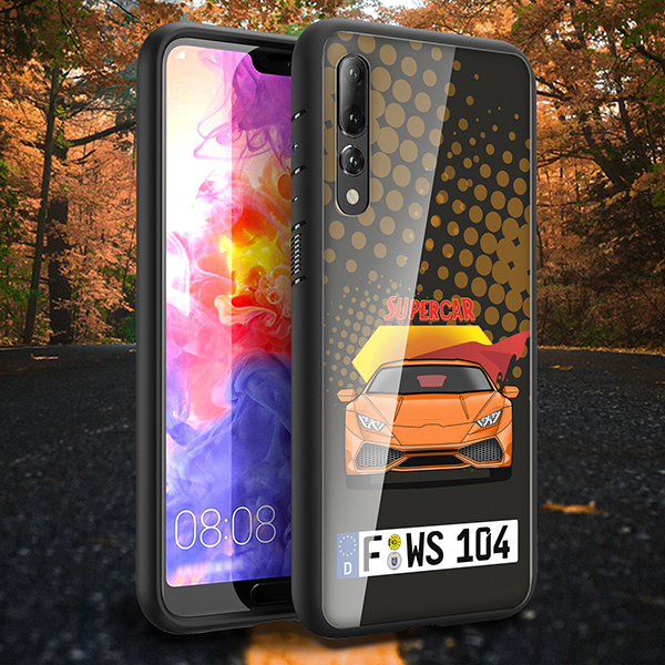 Personalisierte Handyhülle Huawei P20 Pro mit deinem Auto u. Kennzeichen im Design Comic. Viele Handymodelle im Sortiment. - auto4style