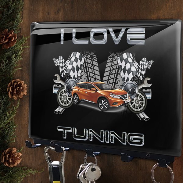 Persönlich gestaltetes Schlüsselbrett Viereckig Epoxy mit deinem Auto u. Kennzeichen mit Autospruch I love Tuning Schwarz-M untern Weihnachtbaum!