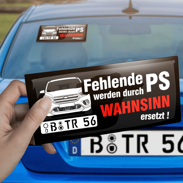 Personalisierter Sticker in Größe M mit deinem Auto, Kennzeichen u. Autospruch! Teste jetzt die Vorschau! Auto Aufkleber fürs Auto - auto4style