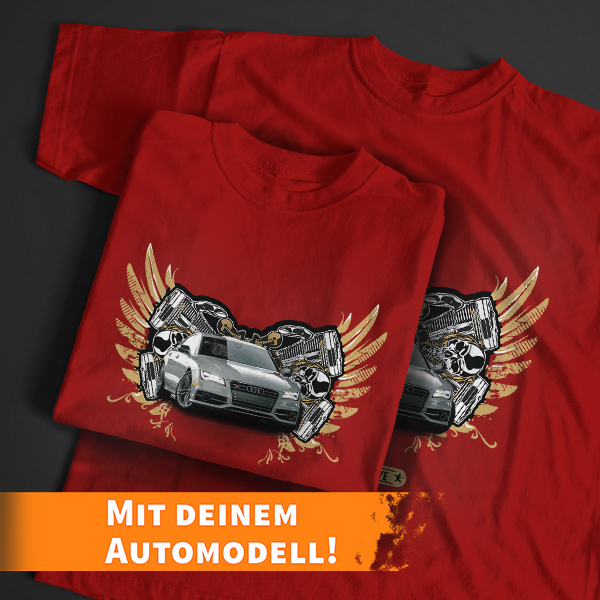 Personalisiertes T-Shirt Rot-L mit deinem Auto u. Kennzeichen mit vielen Automotiven! - auto4style