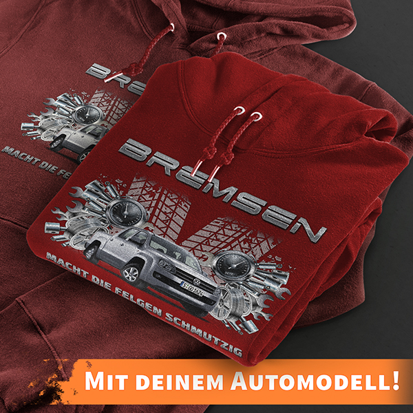 Hoodie Design mit Autosilhouette Rot-L Bremsen macht die Felgen schmutzig mit deinem Automodell und Kennzeichen! Kapuzenpullover Pullover Sweatshirt