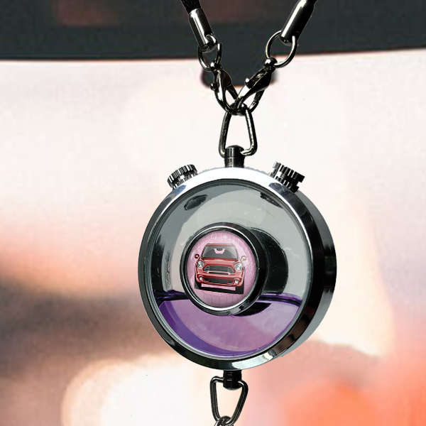 Persönlicher Lufterfrischer Parfüm mit deinem Auto u. Kennzeichen Chrom-M aus Metall mit Hintergrund Rosa Schlangenleder! - auto4style