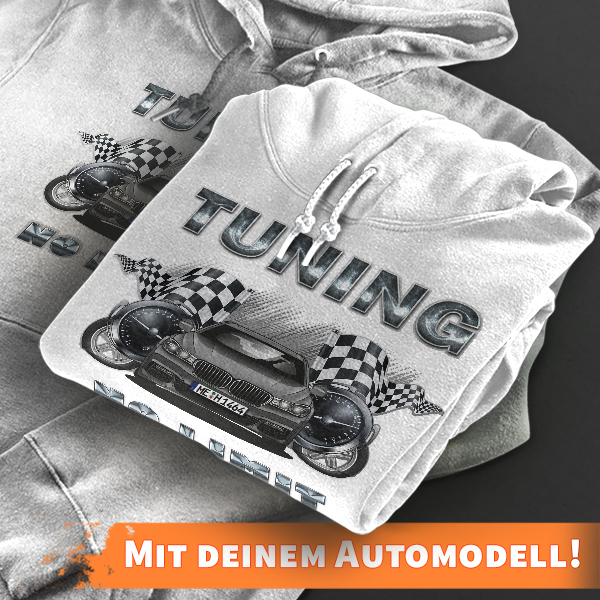 Hoodie Design mit Autosilhouette Weiß-XXL Tuning no Limit mit deinem Automodell und Kennzeichen! Kapuzenpullover Pullover Sweatshirt Geschenk Freund P
