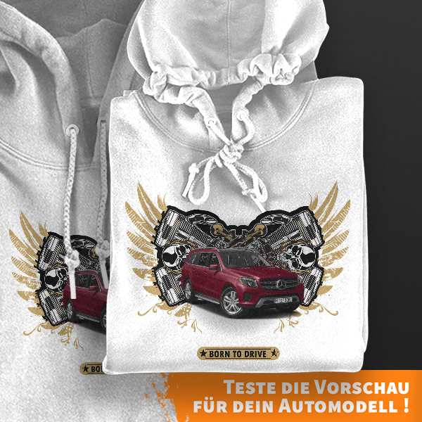 Hoodie Design mit Autosilhouette Weiß-4XL Driver mit deinem Automodell und Kennzeichen! Kapuzenpullover Pullover Sweatshirt Geschenk Freund Paarpulli