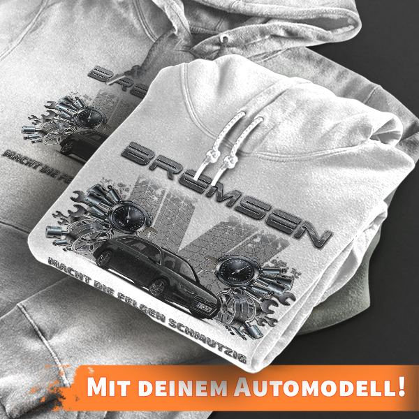 Hoodie Design mit Autosilhouette Weiß-L Bremsen macht die Felgen schmutzig mit deinem Automodell und Kennzeichen! Kapuzenpullover Pullover Sweatshirt