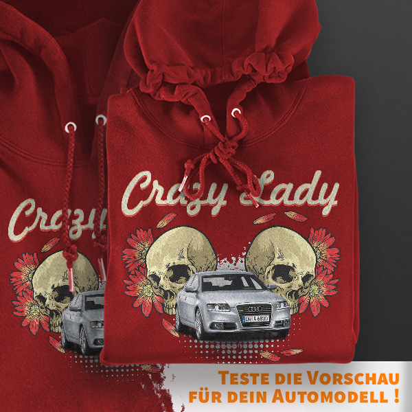 'Crazy Lady' Hoodie mit Deinem Auto + Kennzeichen Rot-S Originalkennzeichen Kapuzenpullover Pullover Sweatshirt Geschenk Freund Paarpulli Pärchenpull