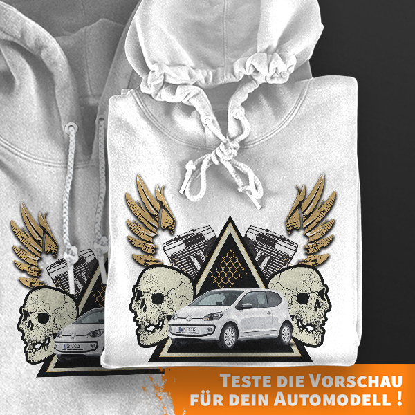 Hoodie Design mit Autosilhouette Weiß-4XL Jockey mit deinem Automodell und Kennzeichen! Kapuzenpullover Pullover Sweatshirt Geschenk Freund Paarpulli
