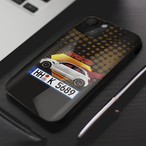 Persönliche Handyhülle Iphone 13 Mini mit deinem Auto u. Nummernschild im Design Comic. Viele Handymodelle im Sortiment. - auto4style