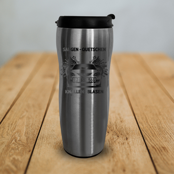 Personalisierter Thermobecher mit Kennzeichen und Autodetails – Einzigartiges Geschenk für Männer und Autoliebhaber. - auto4style