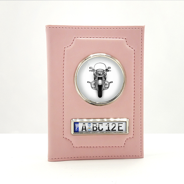 Personalisierte Fahrzeugscheinhülle mit deinem Motorrad u. Kennzeichen aus Rosa Leder