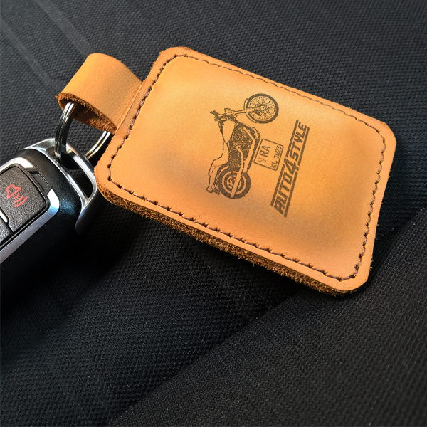 Personalisierter Leder Schlüsselanhänger beige mit deinem Motorrad u. Kennzeichen