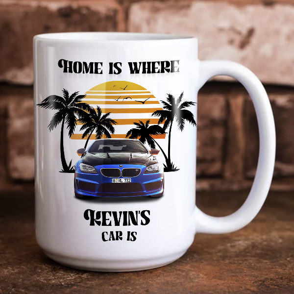 Persönliche Tasse in Größe L mit deinem Namen, Auto u. Kennzeichen. Design home-is-where-the-car-is - auto4style