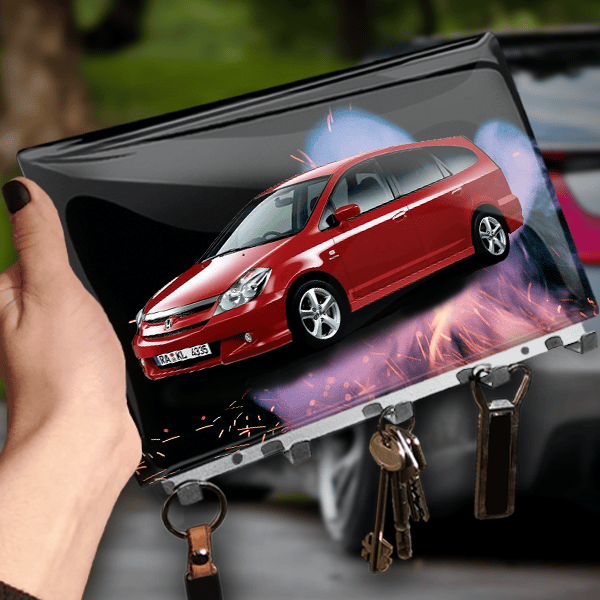 Schlüsselbrett Viereckig Epoxy Chrom Feuer mit deinem Kennzeichen! Schlüsselboard personalisiert Auto - auto4style