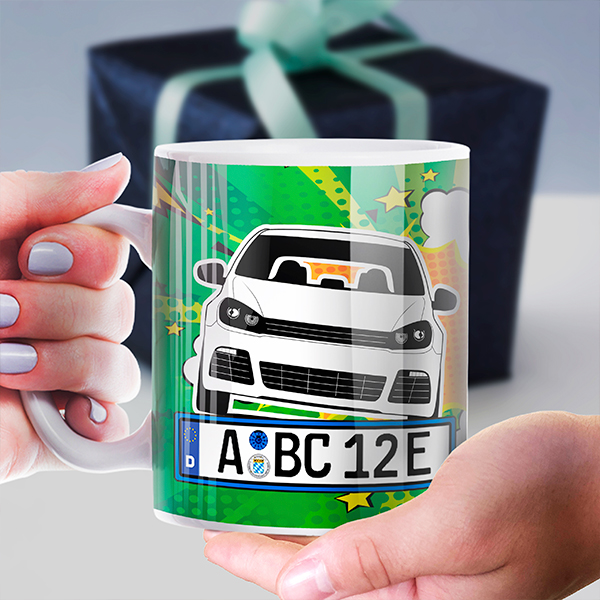 Personalisierte Tasse als Geschenk für Männer: lass sein Nummernschild, Auto bzw. Wunschfoto abbilden. Geschenkideen für Männer