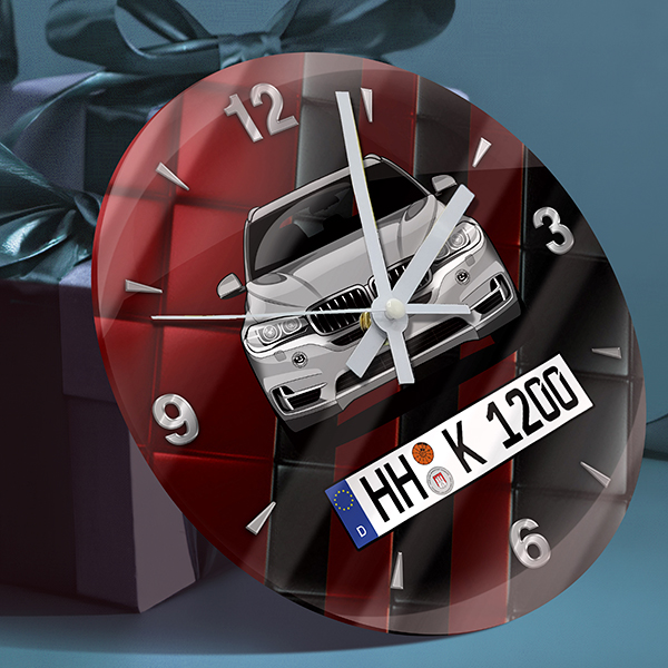 Geschenk für Männer gesucht? Wanduhr mit Auto, Foto u. Kennzeichen in verschiedenen Designs. Geschenkideen Männer, Männertag Geschenk