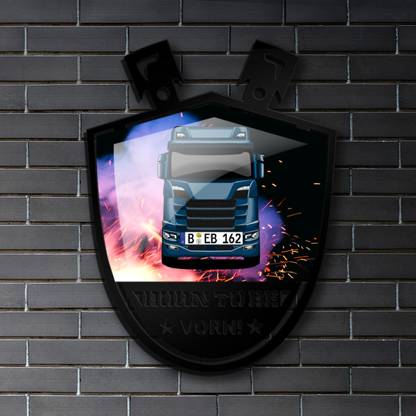 Personalisierte Wanddekoration Tuning mit deinem LKW u. Kennzeichen, mit Autospruch burning-out-ist-meine-leidenschaft