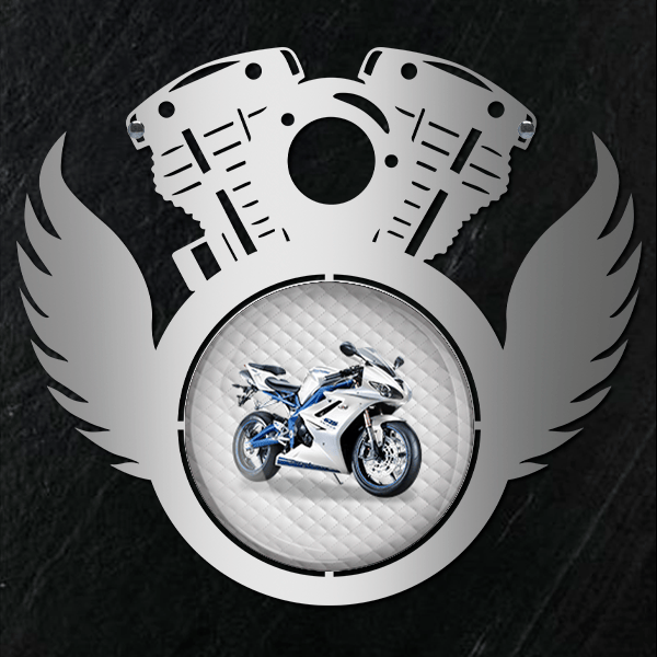 Personalisierte Wanddekoration mit Wunsch-Motorrad u. -Kennzeichen in Weißes Leder Design. Chrom, XL. - auto4style