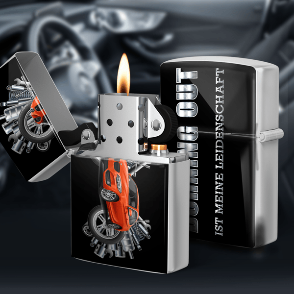 Individuell Lichtbogen Feuerzeug bedrucken mit Automodell u. Kennzeichen. Auch mit deinem Foto zur Auswahl. Personalisierte Feuerzeuge als Errinerung