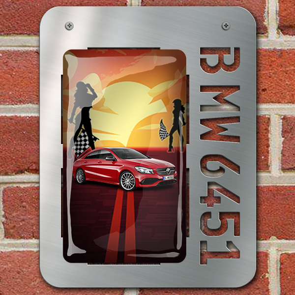 Persönliche Wanddekoration Epoxy Quer mit deinem Automodell Chrom-XS mit Hintergrund Frauen mit Flaggen! - auto4style