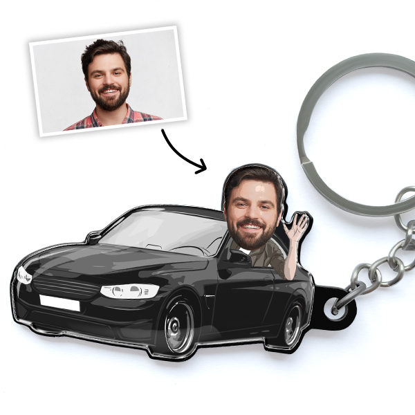 Personalisierter Auto Schlüsselanhänger - Mit deinem eigenen Gesichtsfoto. Ein ideales Geschenk für den Führerschein oder Auto-Liebhaber.