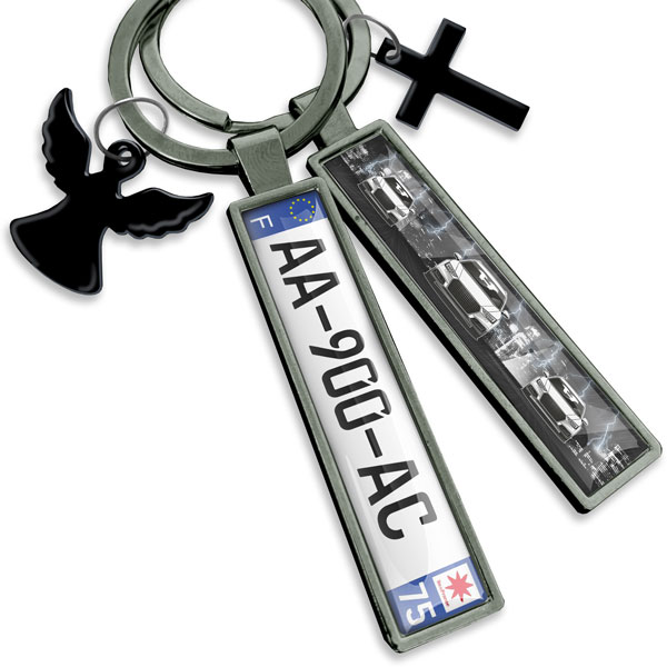 Porte clé original personnalisé avec plaque d'immatriculation et modèle de votre voiture - Un porte-clé original porte bonheur!
