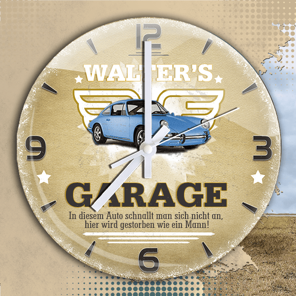 Wanduhr Vintage mit Ihrem Auto und Kennzeichen - Perfekte Geschenke für Auto-Enthusiasten. Ideale Männergeschenke. - auto4style