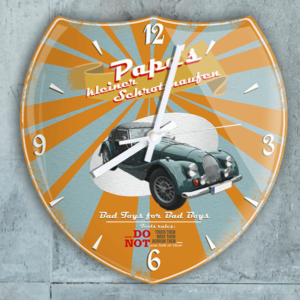 Exklusive Retro Wanduhr mit Ihrem Auto-Modell und Kennzeichen - Das perfekte Geschenk für Geburtstage und Auto-Liebhaber - auto4style