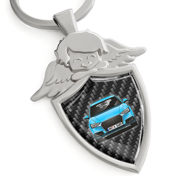 Personalisiert Schutzengel Schlüsselanhänger - Personalisierter Engel für Autofans mit Nummernschild und Fahrzeugfoto - Geschenke für Autofans.