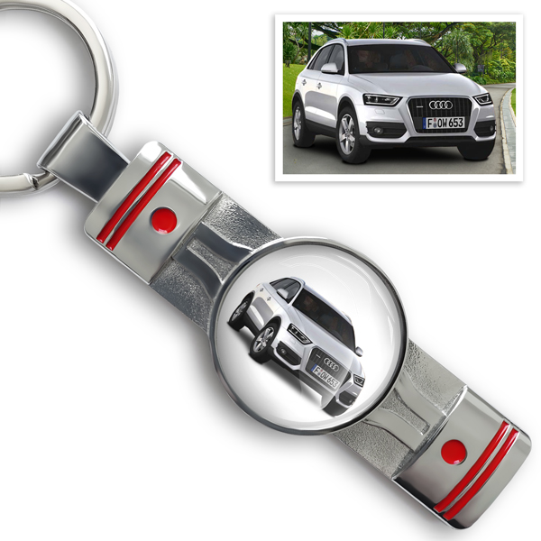 Personalisierter Kolben Schlüsselanhänger - Einzigartiger Auto-Schlüsselanhänger mit deinem Kennzeichen und Wagen. Geschenk für Autofans und ihn.