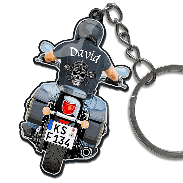 Motorradschlüsselanhänger mit personalisierter Kennzeichenoption – Schlüsselanhänger mit deinem Namen u. Kennzeichen gestalten – Personalisiertes Gesc